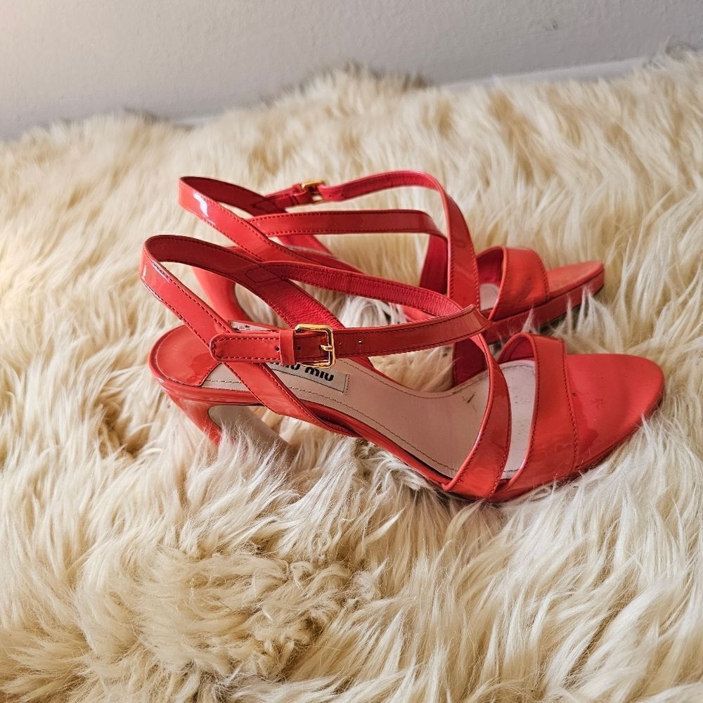 Miu Miu Orange Patent Leather Strappy Heels Size 39 - Picture 3 of 9